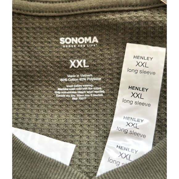 The Essential Thermal Men's XXL Long Sleeve Waffle Knit Olive Green Henley #B - Picture 4 of 4